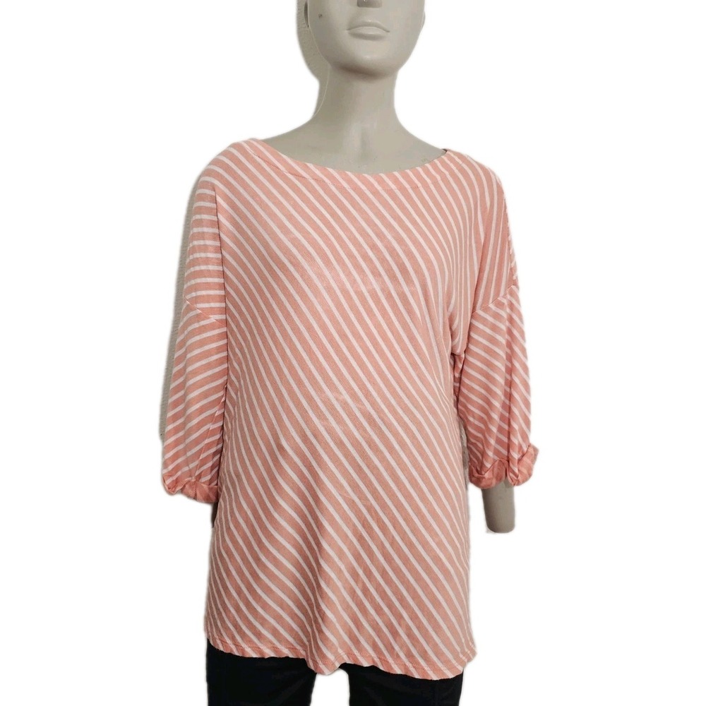 Daytrip Shirt, Women's Size S Orange Whit  Striped 3/4 Sleeve Rayon/spandex - Picture 2 of 8